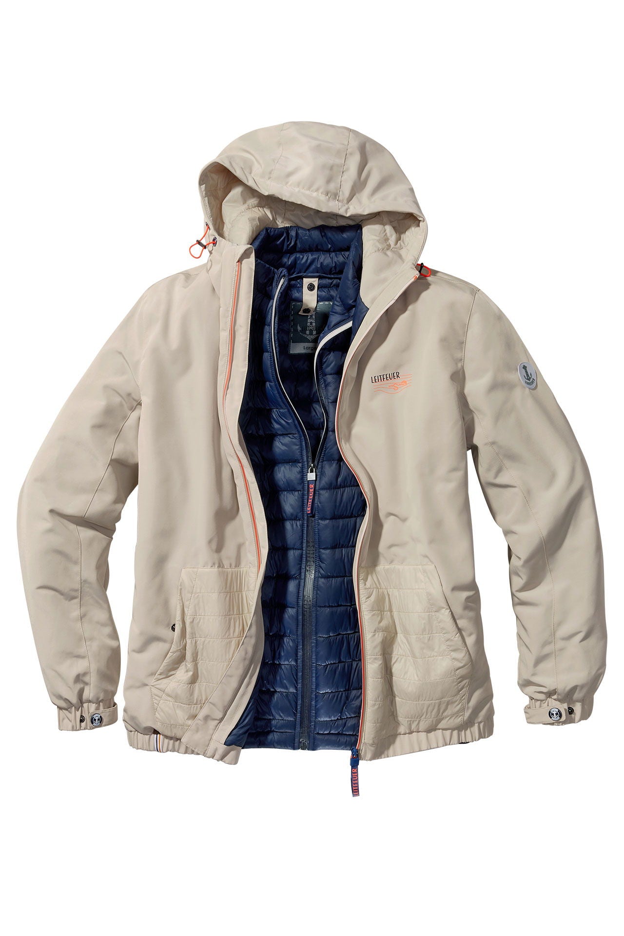 3-i-1 herrejakke med integrert steppet vest forfra