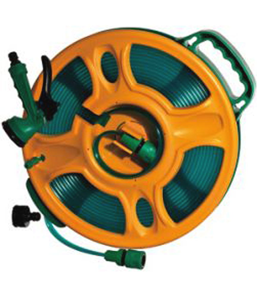 3-kammer flatslange 15 m 2,3 kg med slangetrommel forfra