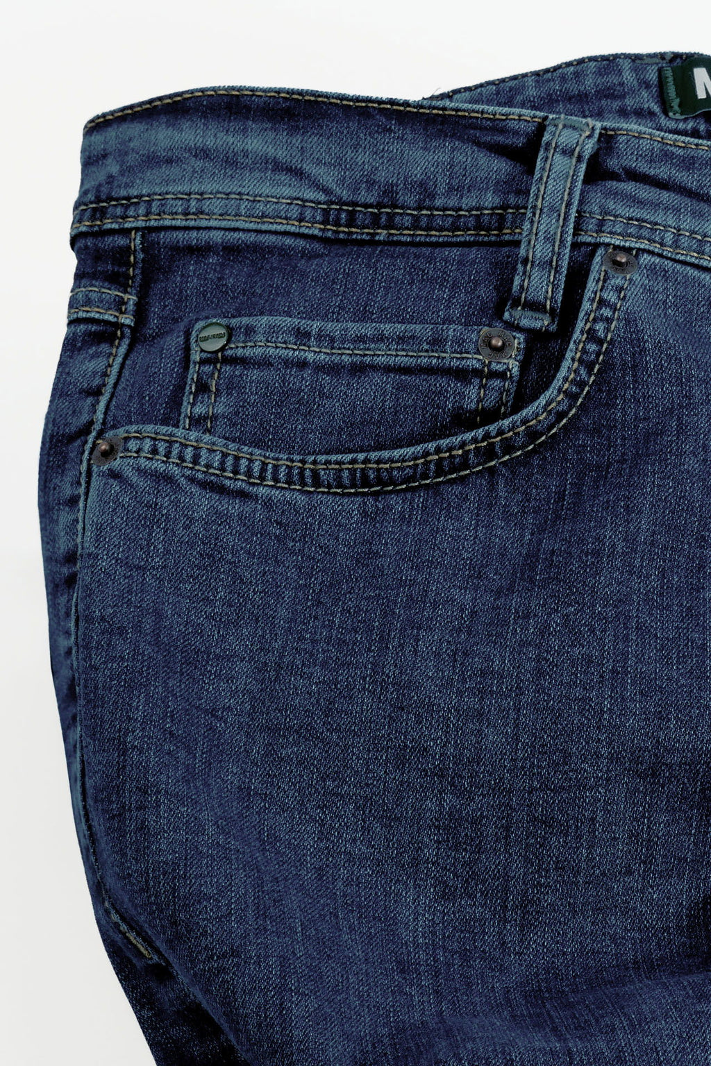 5-pocket jeans resirkulert bomull used-vask detalj
