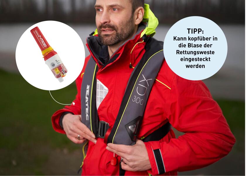 Nærbilde av kontrollknapp på AIS nødpeilesender easy2-MOB DSC