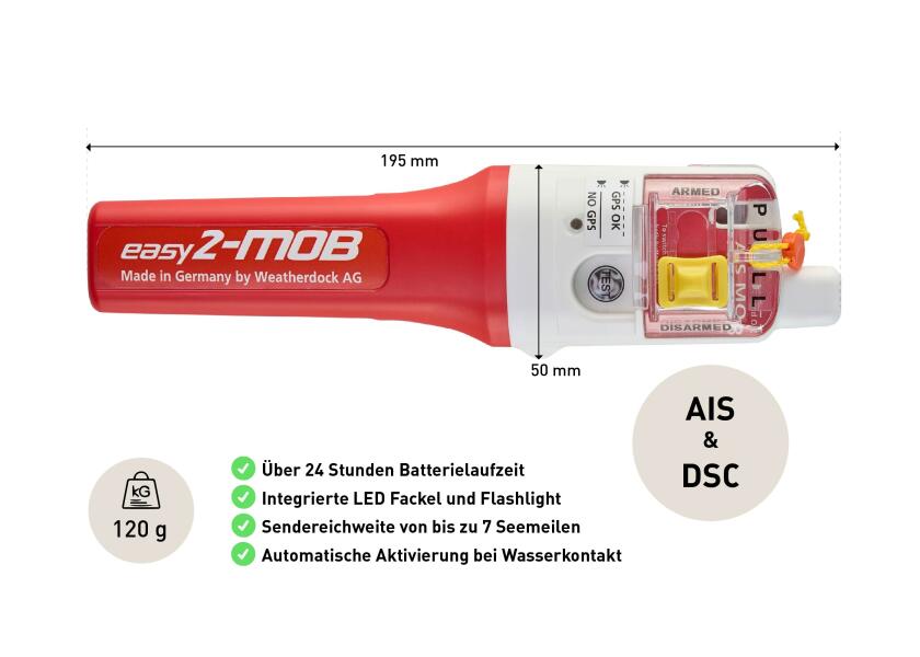 AIS nødpeilesender easy2-MOB DSC aktivert i vann