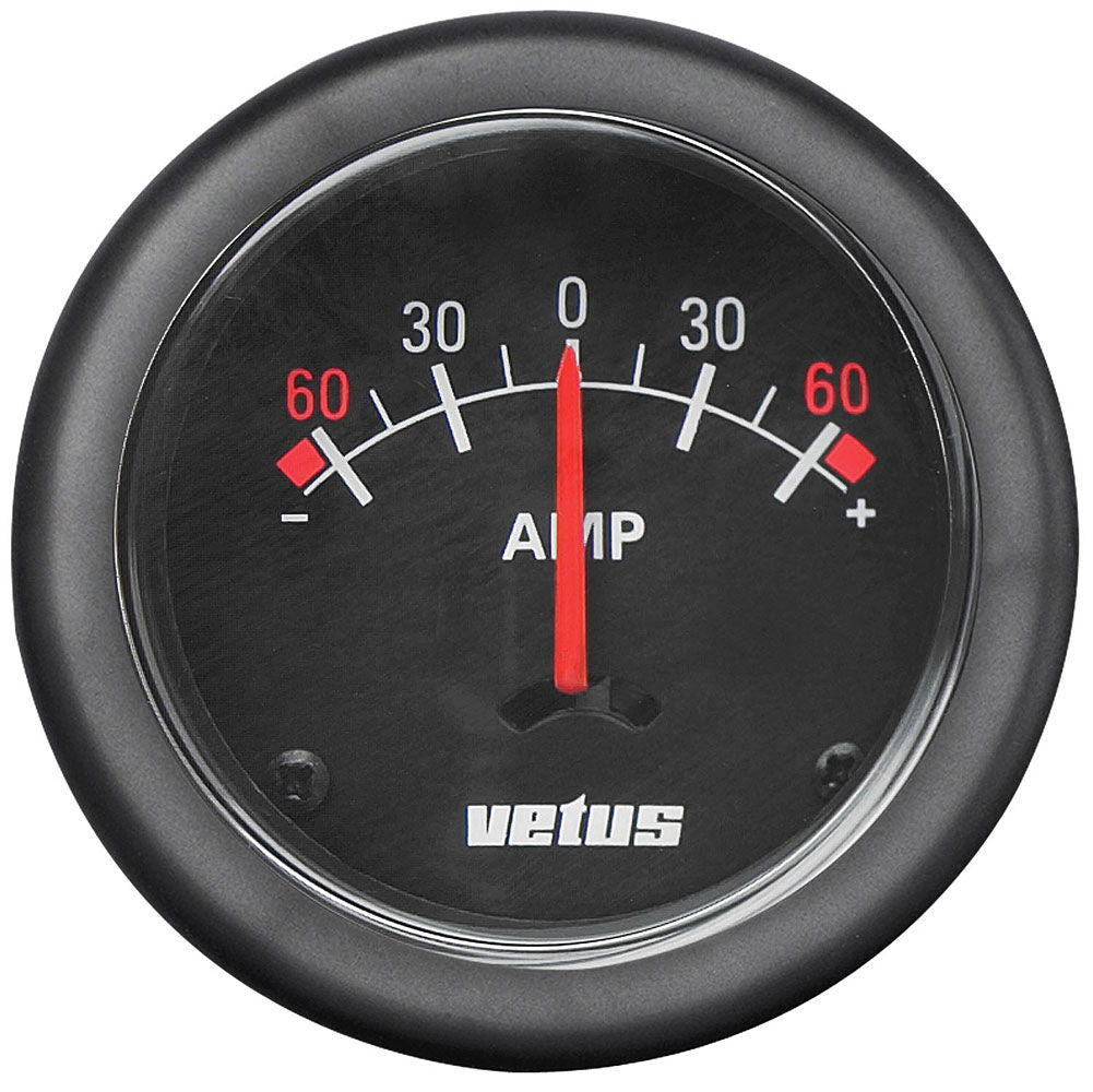 Amperemeter 12/24V pluss/minus 60 A belyst Ø 52 mm - Vetus for båt