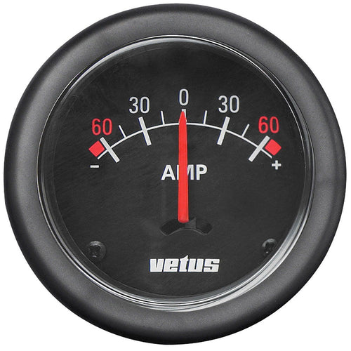 Amperemeter 12/24V pluss/minus 60 A belyst Ø 52 mm - Vetus for båt