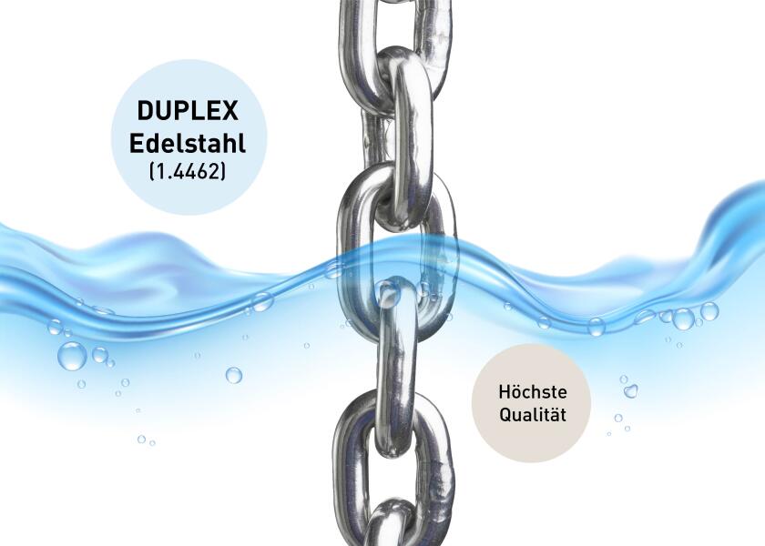 Ankerkjetting DUPLEX rustfritt stål 1.4462 kortlenket ved kai