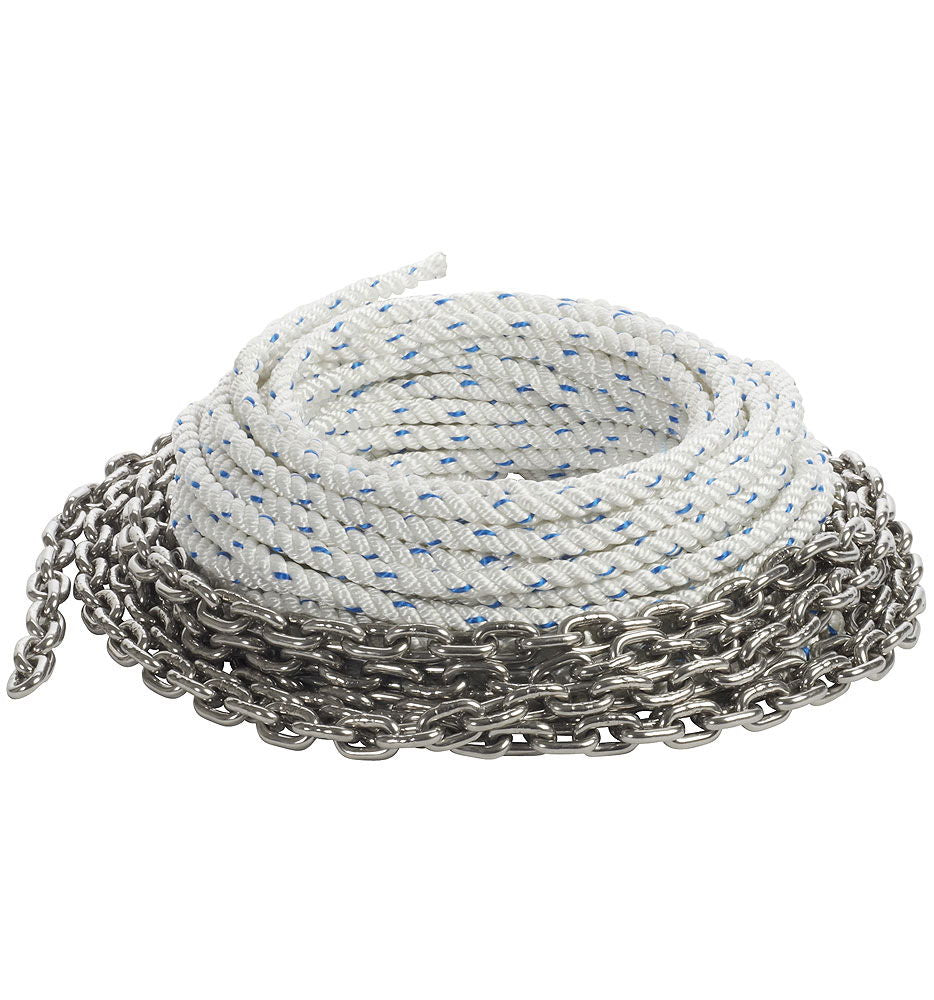 Ankerline med kjettingforløper polyester 32 mm 10 m galvanisert forfra