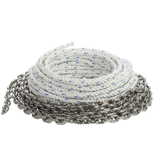 Ankerline med kjettingforløper polyester 32 mm 10 m galvanisert forfra