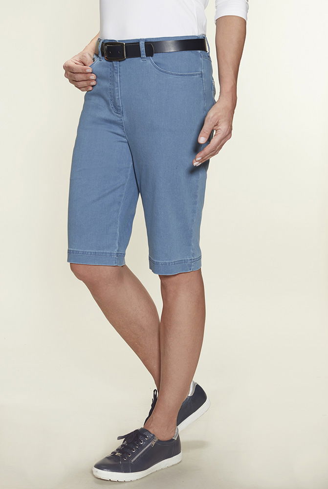 Anna Larssen jeans-bermuda for dame stretch denim 5-lommer bakside