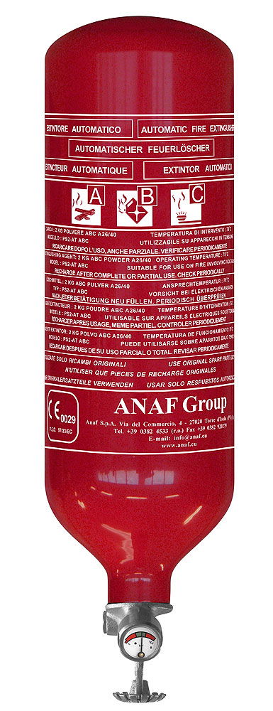Automatisk ABC-pulverslukker aluminium 2 kg MED-godkjent sett forfra