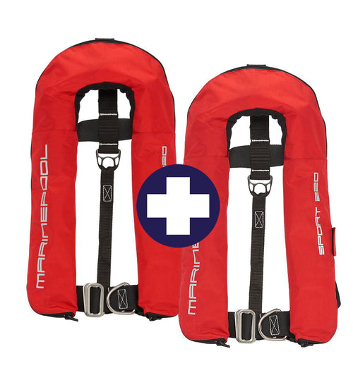 Automatvest 220 N ISO Sport 2-pakning med sele og skrittstropp - Marinepool forfra