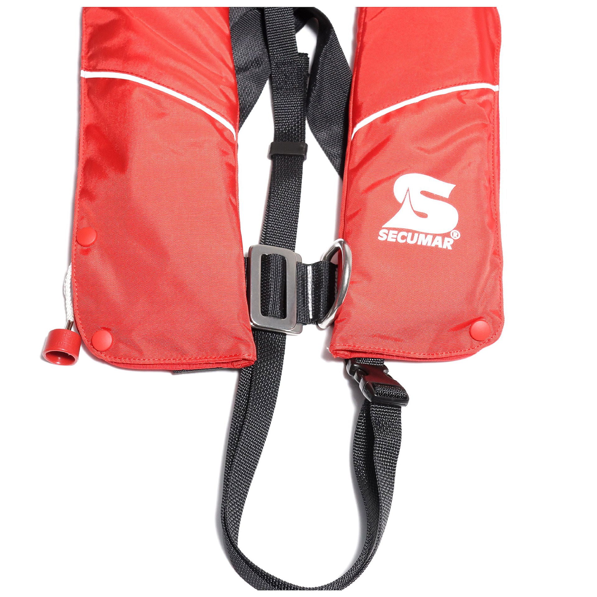 Nærbilde av refleks på automatvest barn 150N 20-50 kg med sele Secumar Arkona Midi