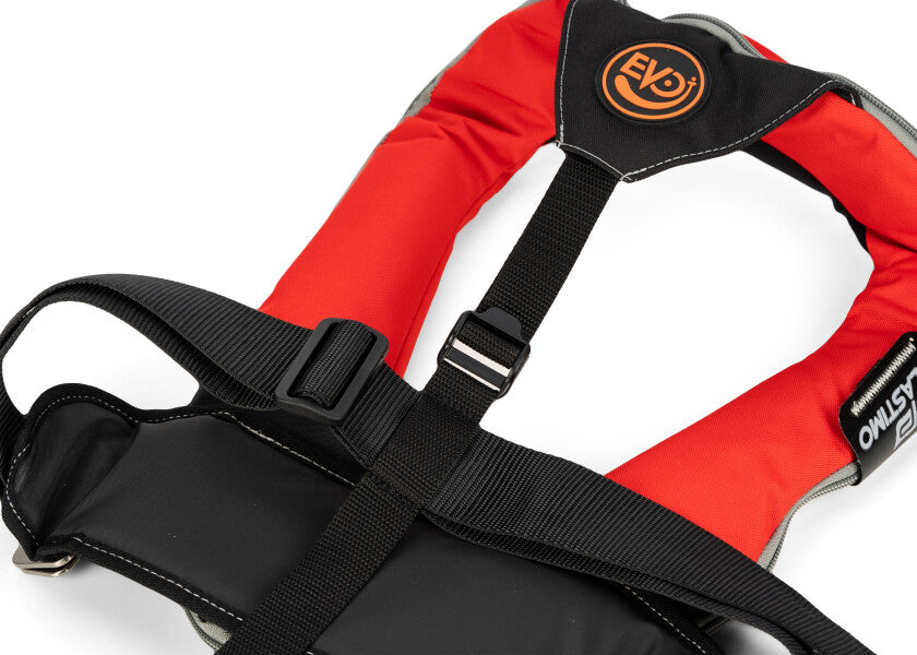 Automatvest barn EVO-J 110N rød pakning og merking