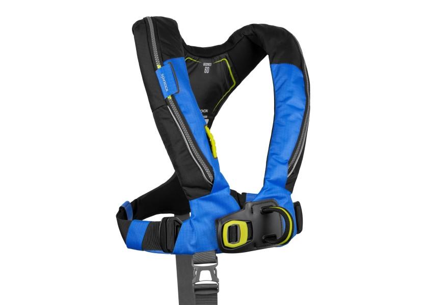 Detaljbilde av festestropp på Automatvest Deckvest 6D 170N blå/svart m/sele