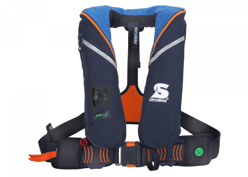 Automatvest SURVIVAL 220 blå/orange 220N m/sele polyester forfra