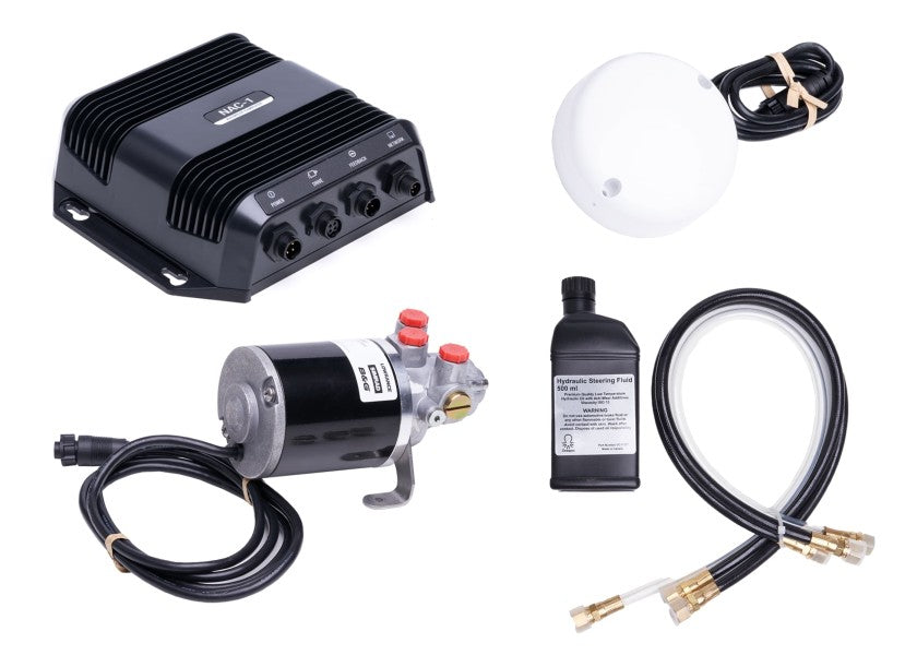 Autopilotpakke for påhengsmotor med PUMP-1 og Point-1 GPS-antenne forfra