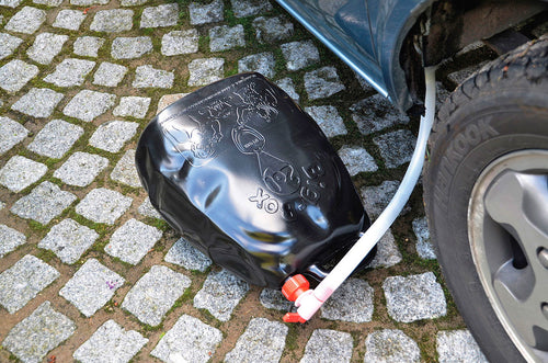Avløpspose 20 liter med kran 3/4" for bobil forfra