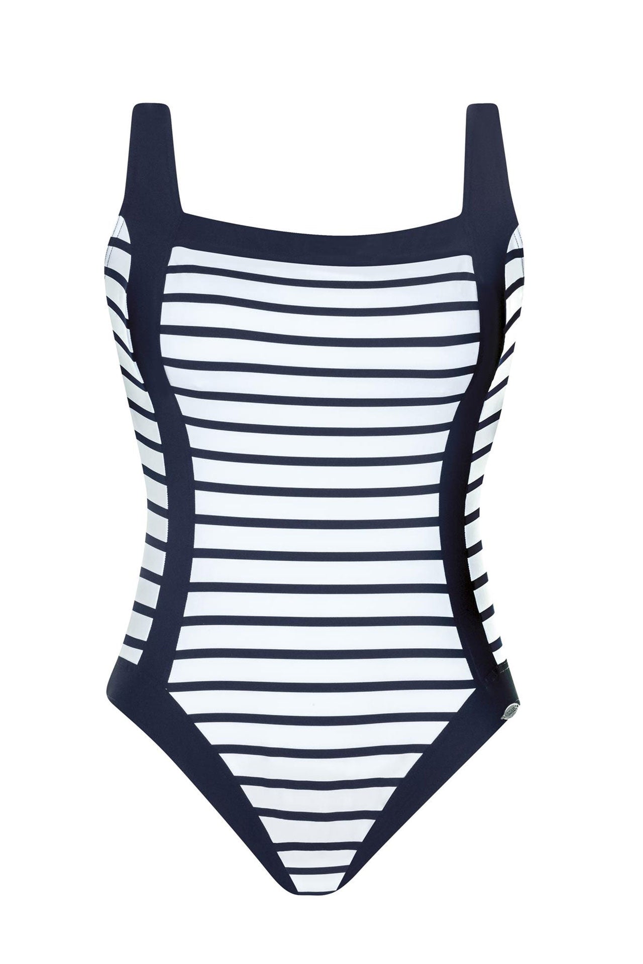 Badedrakt med striper marineblå - Sunflair ryggdetalj