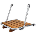 Badeplattform rustfritt stål polert med teaktrinn 45 x 38 cm - Compass forfra
