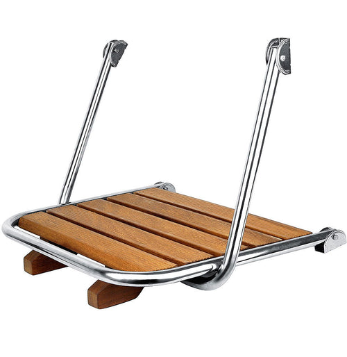 Badeplattform rustfritt stål polert med teaktrinn 45 x 38 cm - Compass forfra