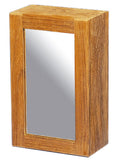 Baderomsskap med speil teak 28 x 38 cm justerbare hyller forfra