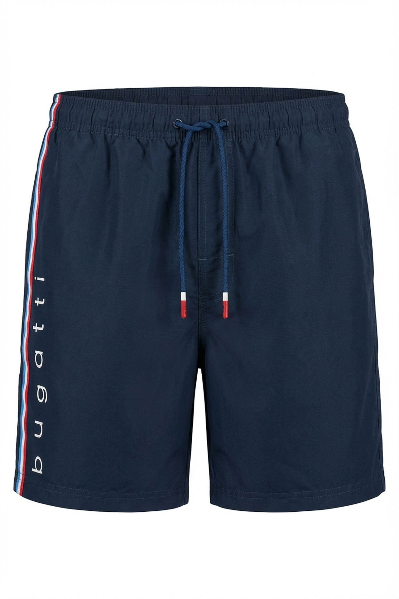 Detalj av sidestripen på Badeshorts med elastisk linning og sidestripe fra bugatti