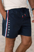 Badeshorts med elastisk linning og sidestripe forfra fra bugatti