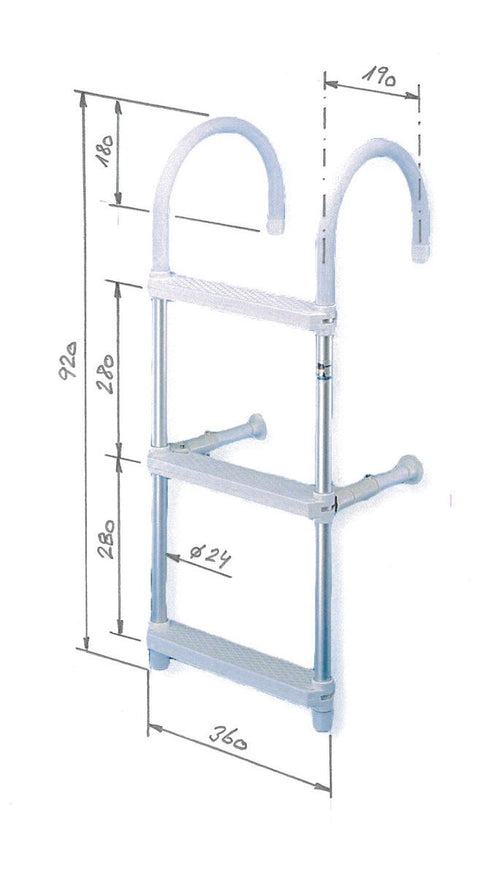 Badetrapp Delta sammenleggbar eloksert aluminium 3 trinn 90 cm bakside