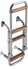 Badetrapp rustfritt stål med teaktrinn 2 pluss 2 trinn 28,5 cm bred - Compass forfra