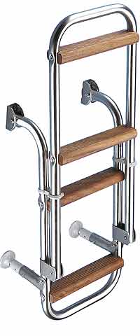 Badetrapp rustfritt stål med teaktrinn 2 pluss 2 trinn 28,5 cm bred - Compass forfra