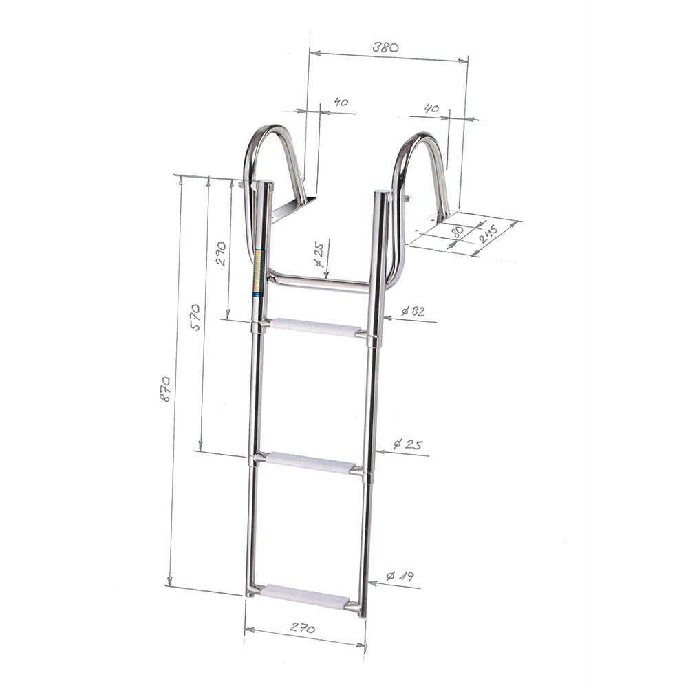 Badetrapp sammenleggbar rustfritt stål AISI 316 3 trinn 90 cm TREM detalj