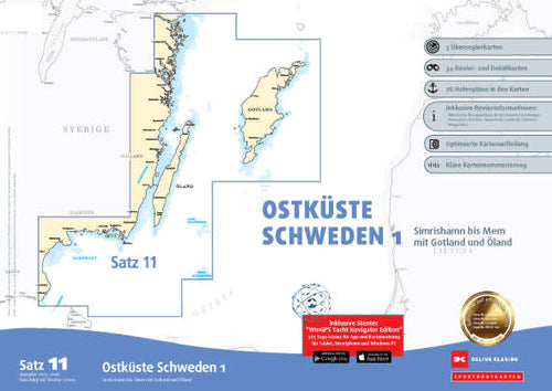 Båtkart sett 11: Østkysten Sverige 1 Simrishamn til Mem 2025/2026 forfra