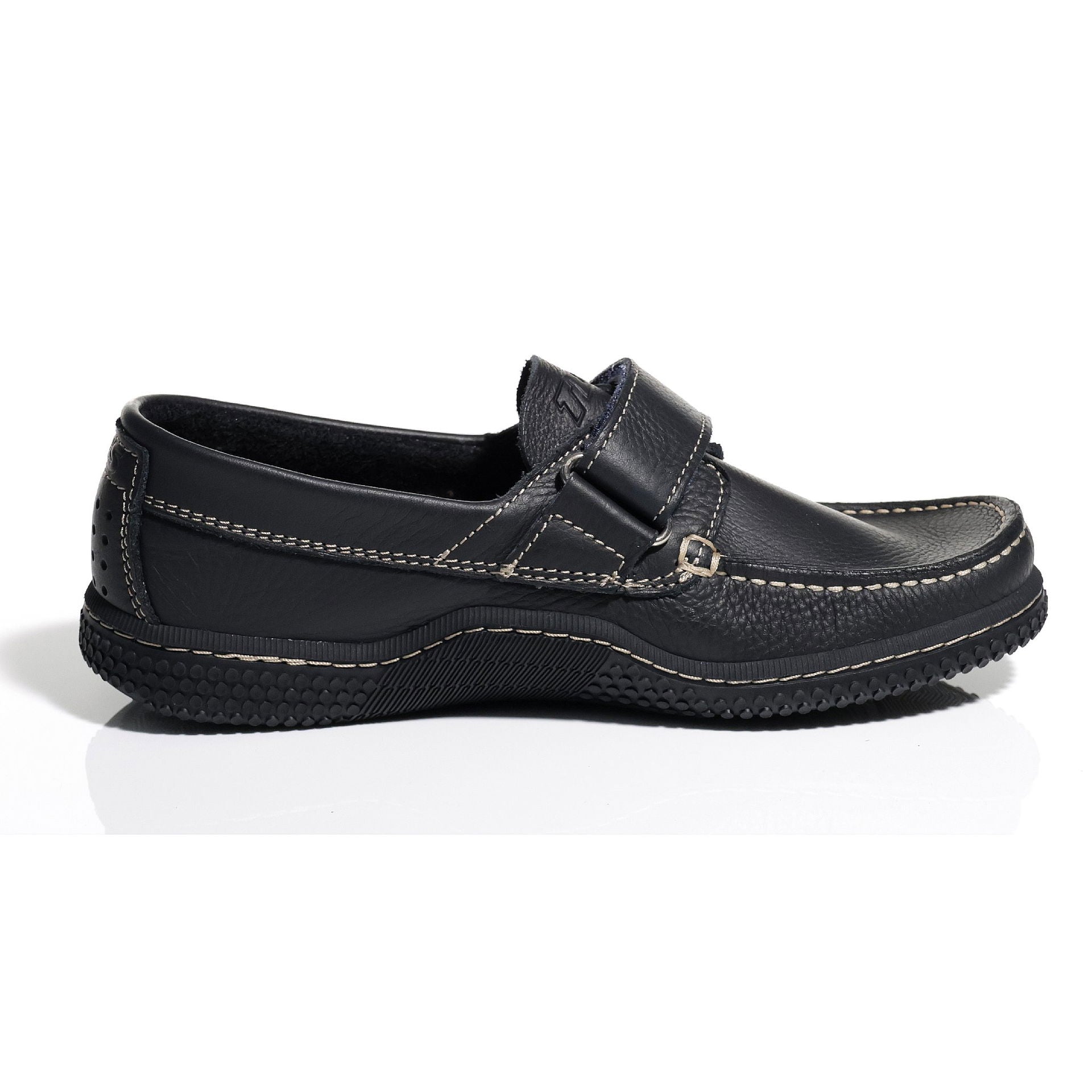 Nærbilde av kalveskinn på Båtsko Galet med borrelås kalveskinn