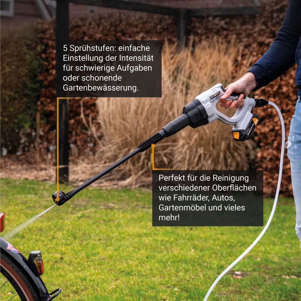 Batteridrevet høytrykksspyler 18V 22 bar - Batavia med vannslange