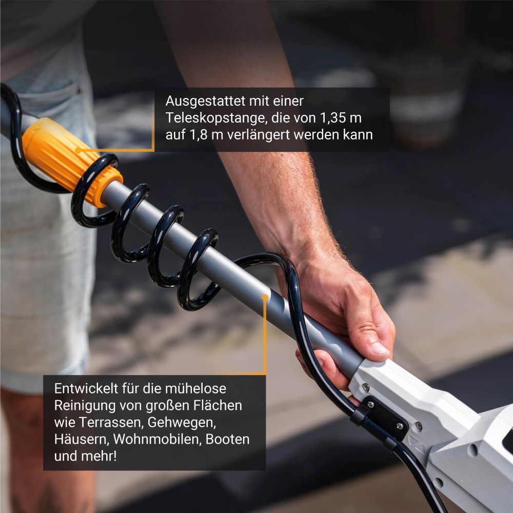 Batteridrevet rengjøringsbørste 18V teleskopisk med vannslange