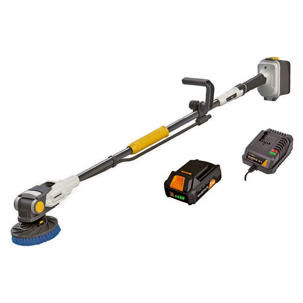Batteridrevet skurebørste 18V Twin Brush IPX7 180 mm forfra
