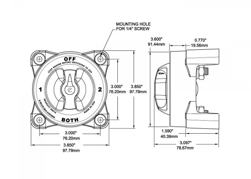 Batterifrakobler 600 A for dieselmotor - BLUE SEA montert