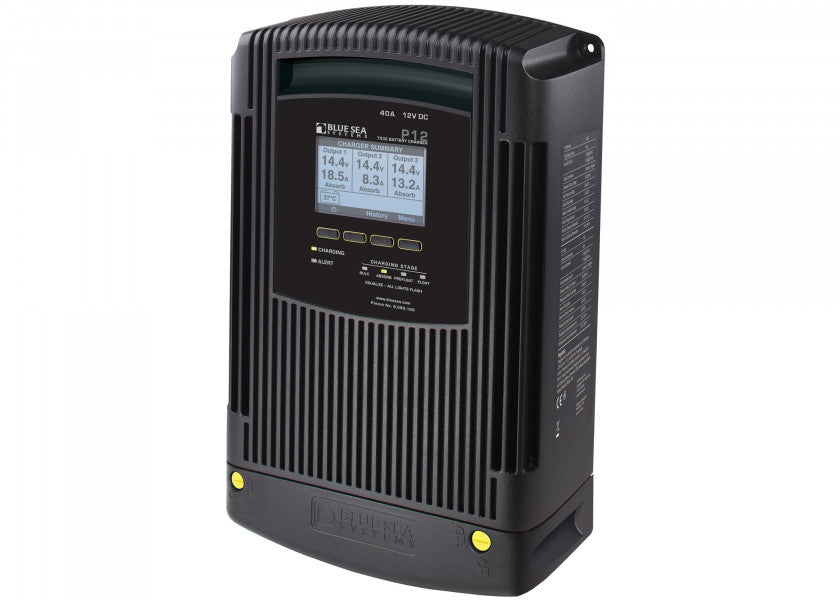Batterilader P12 12V 40A 3 utganger Blue Sea forfra