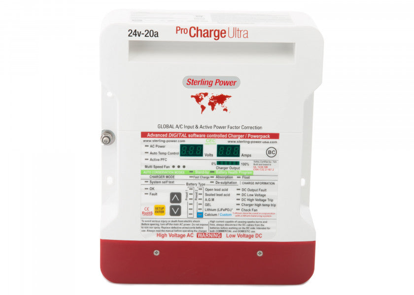 Batterilader Pro Charge Ultra 24V 20A 3 utganger - Sterling forfra