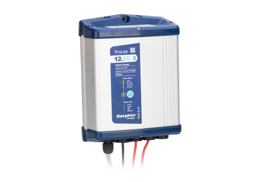 Batterilader PROLITE 12V 15A 2 utganger IP65 Bluetooth Dolphin forfra