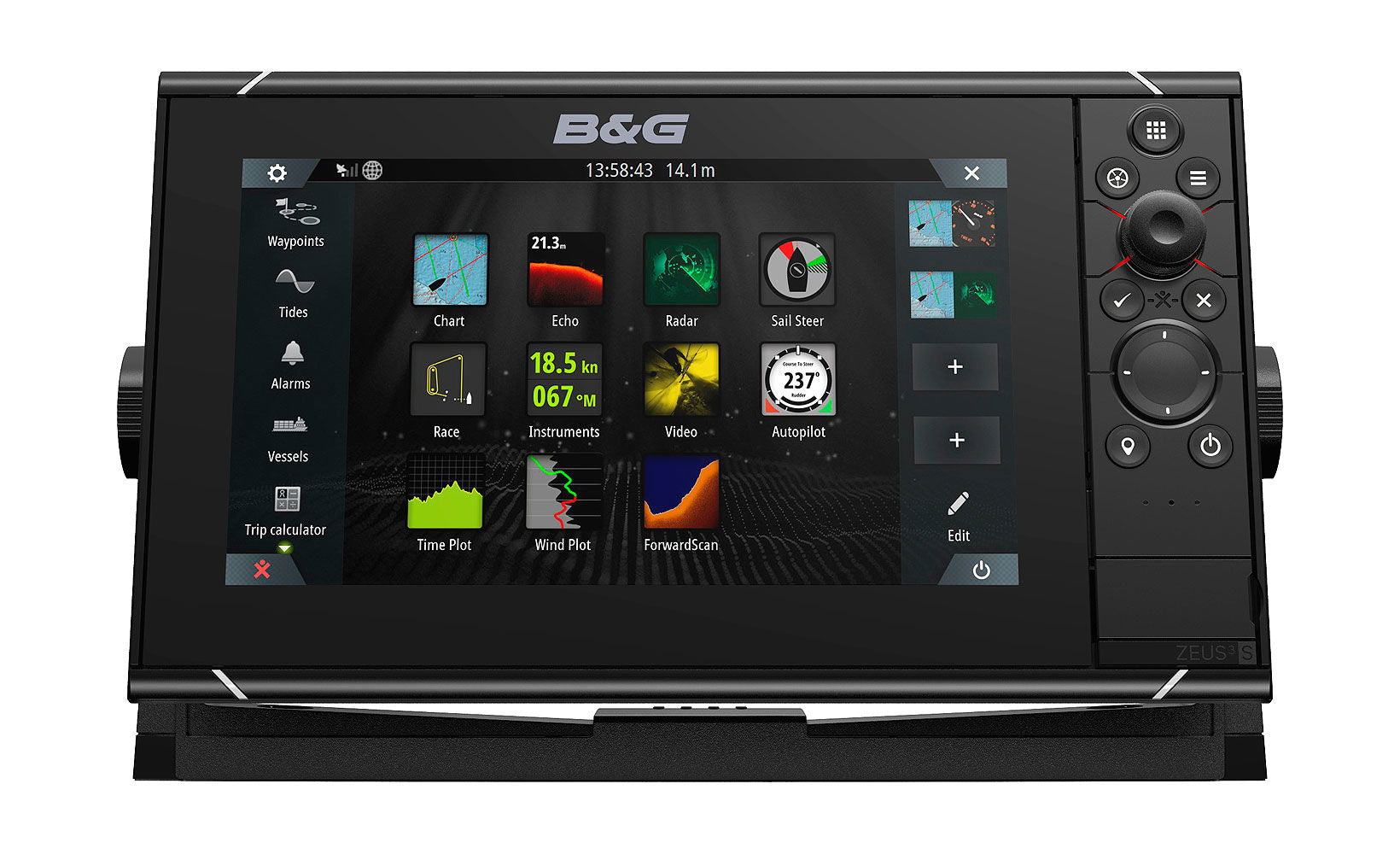 B&G Zeus 3 S 9 tommer kartplotter nærbilde av knapper