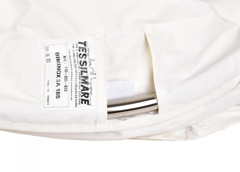 Biminitopp BIMINOX hvit polyester rustfritt stål ramme i sollys