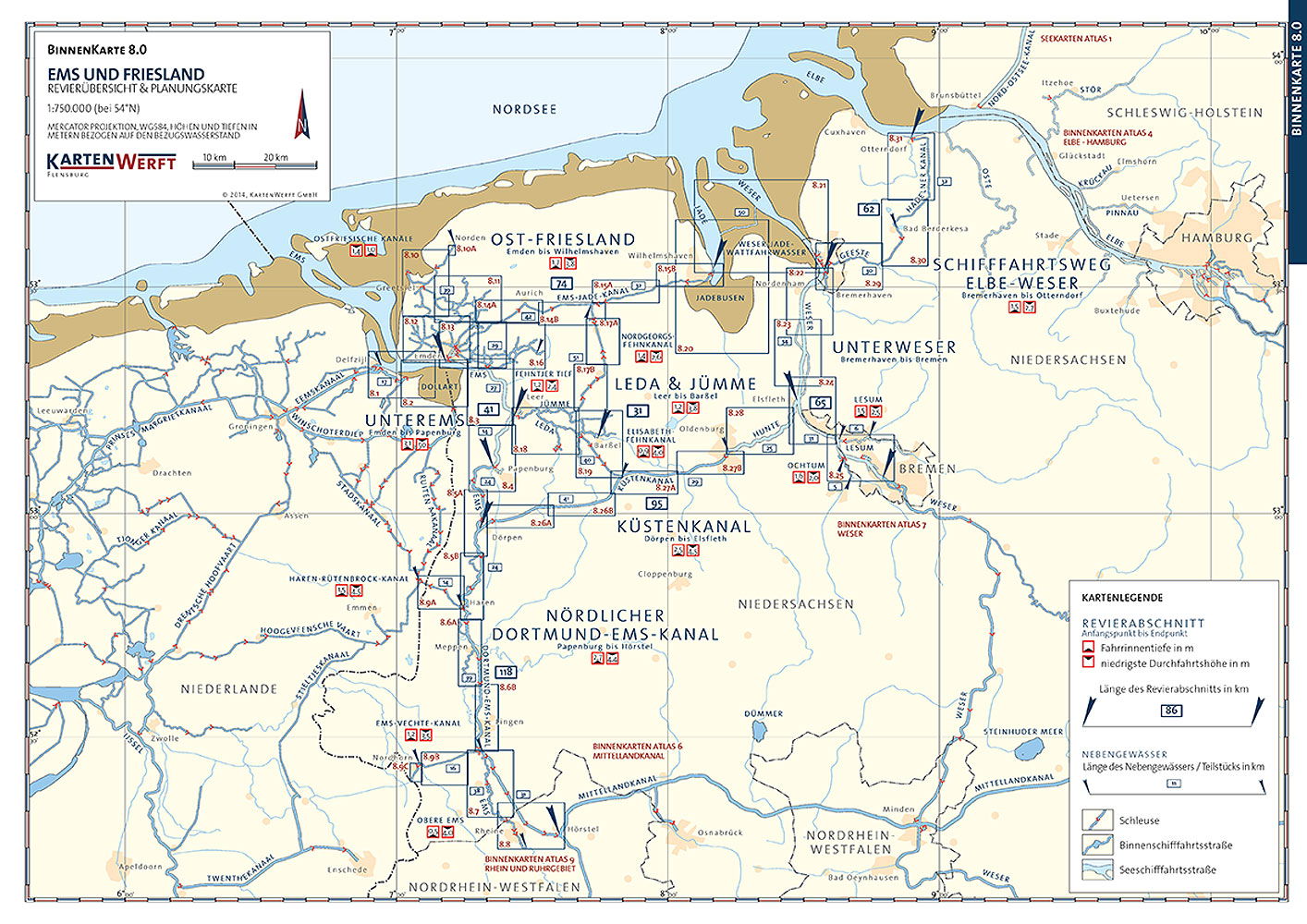 Detalj av Binnenkarten Atlas 8 Ems og Friesland sjøkart