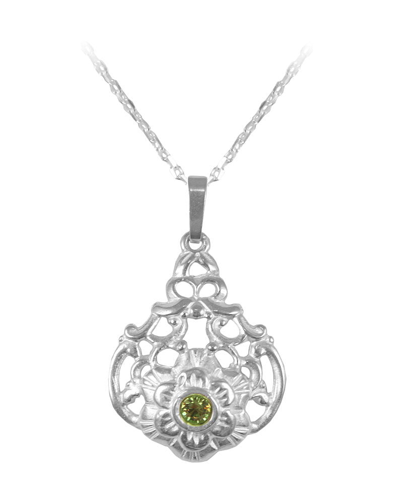 Blomsteranheng med kjede 45 cm 925 sølv med Swarovski-krystaller - Ursula Christ forfra