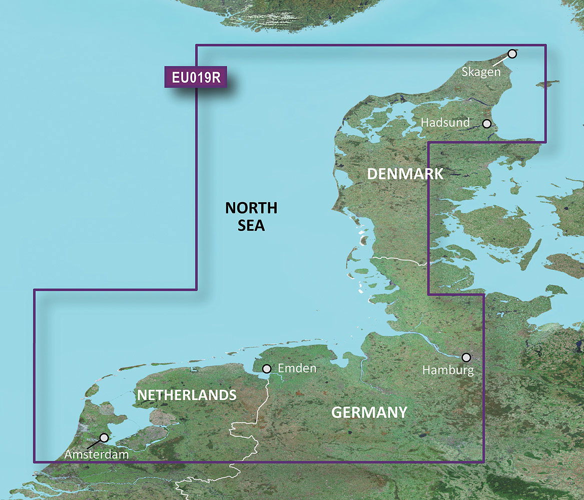 BlueChart g3 sjøkart HXEU019R Aalborg til Amsterdam microSD - Garmin forfra