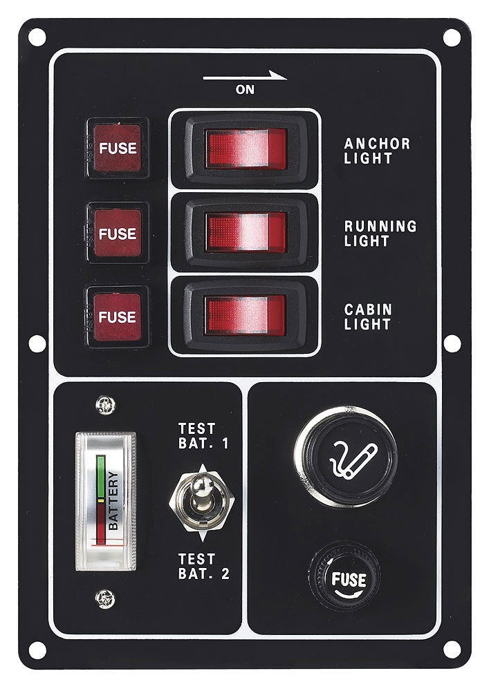 Bryterpanel 3 brytere med voltmeter og 12V uttak for båt