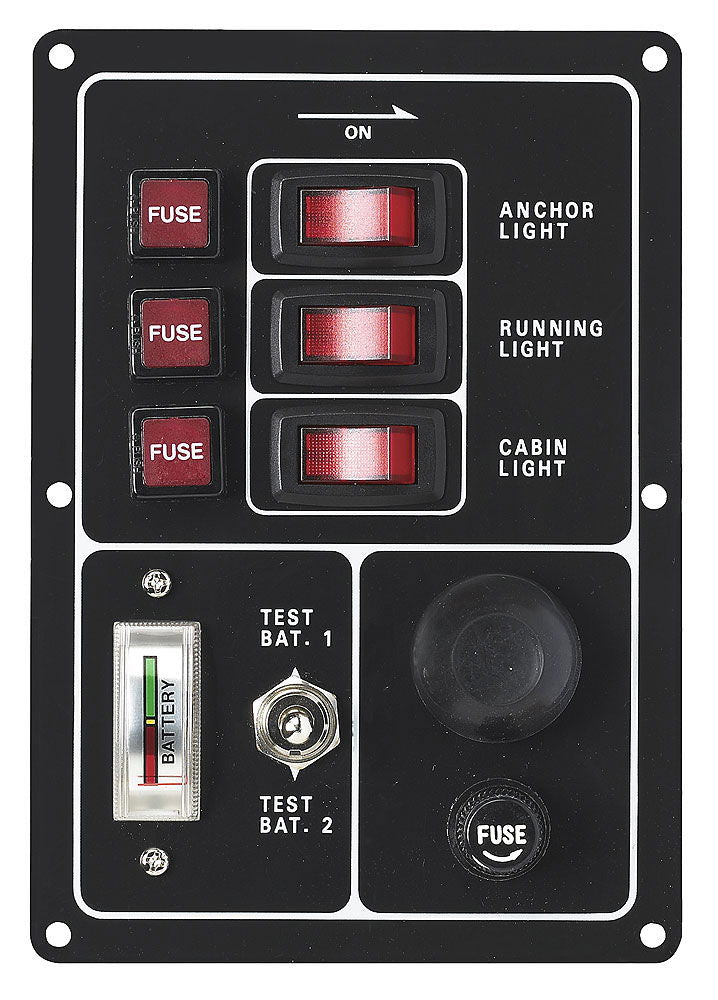Bryterpanel 3 brytere med voltmeter og hornknapp - Compass forfra