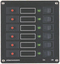 Bryterpanel 6 kretser 8A med LED og automatsikring forside