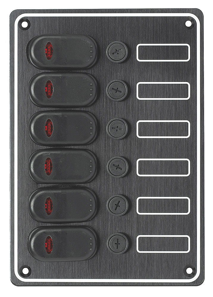 Bryterpanel 6-veis vanntett sort aluminium 130 x 190 mm - Compass forfra