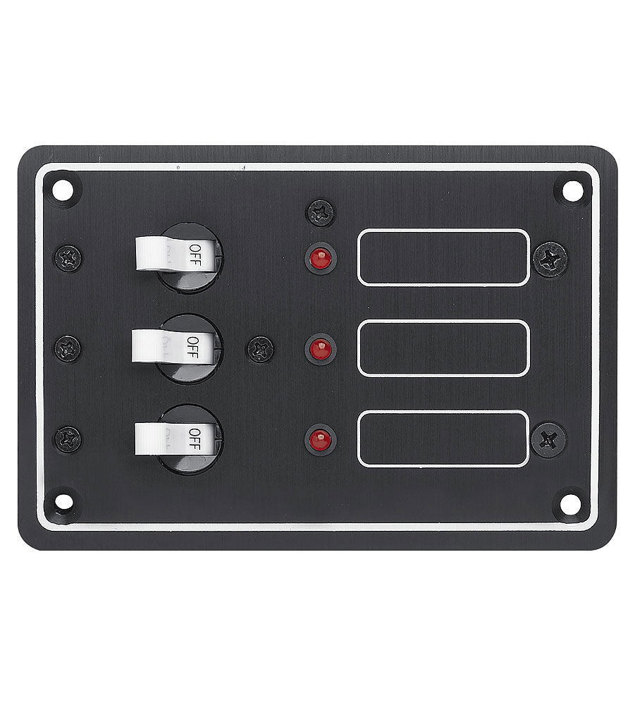 Bryterpanel med LED 3 brytere 12V 102 x 96 mm - Compass forfra