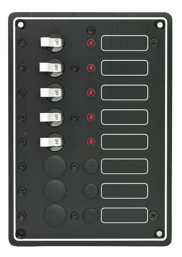 Bryterpanel med LED 5 brytere 12V Compass forfra