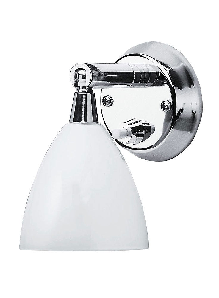 Cabin Swing vegglampe rustfritt stål hvitt glass G 4 12V sett forfra